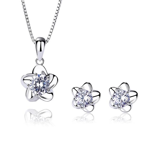925 Sterling Silver Cubic Zirconia Flower Jewelry Set - Image 3