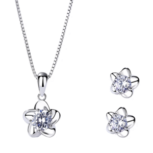 925 Sterling Silver Cubic Zirconia Flower Jewelry Set