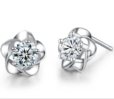 925 Sterling Silver Cubic Zirconia Flower Jewelry Set - Image 4