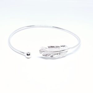 Feather Bangle Bracelet 925 Sterling Silver