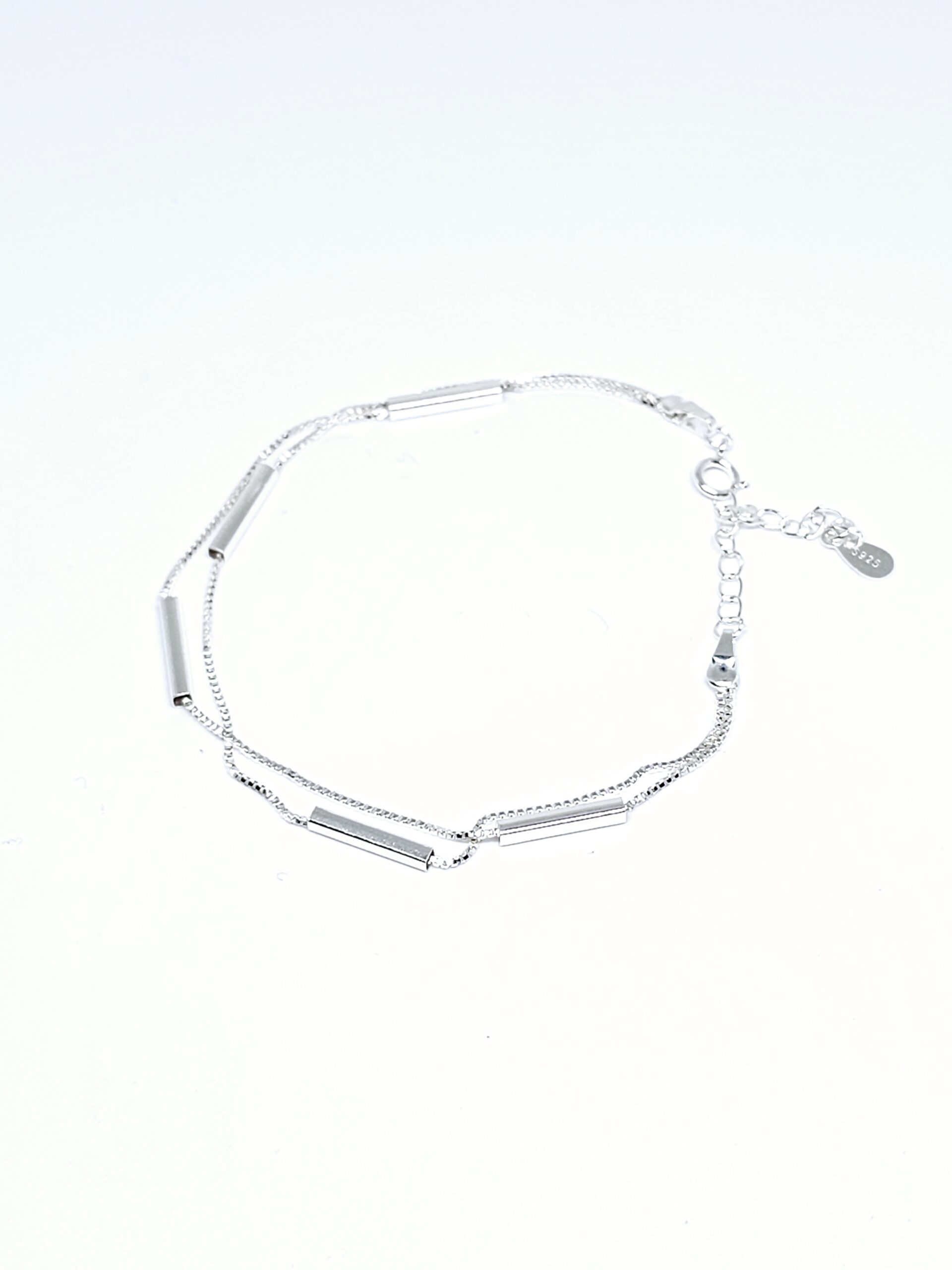 925 Silver Geometric Double Layer Charm Bracelet Women - Image 2