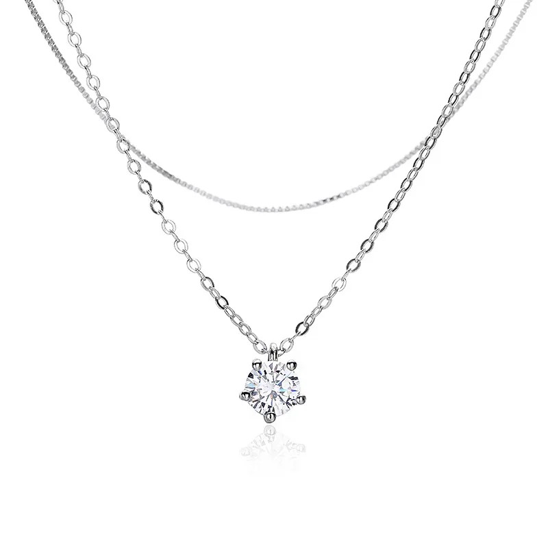 New Fashion Jewellery Chain 925 Silver Double Zircon Necklace for Women