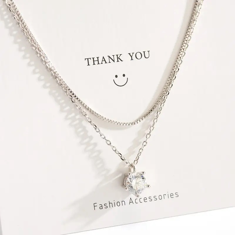 New Fashion Jewellery Chain 925 Silver Double Zircon Necklace for Women - Image 2