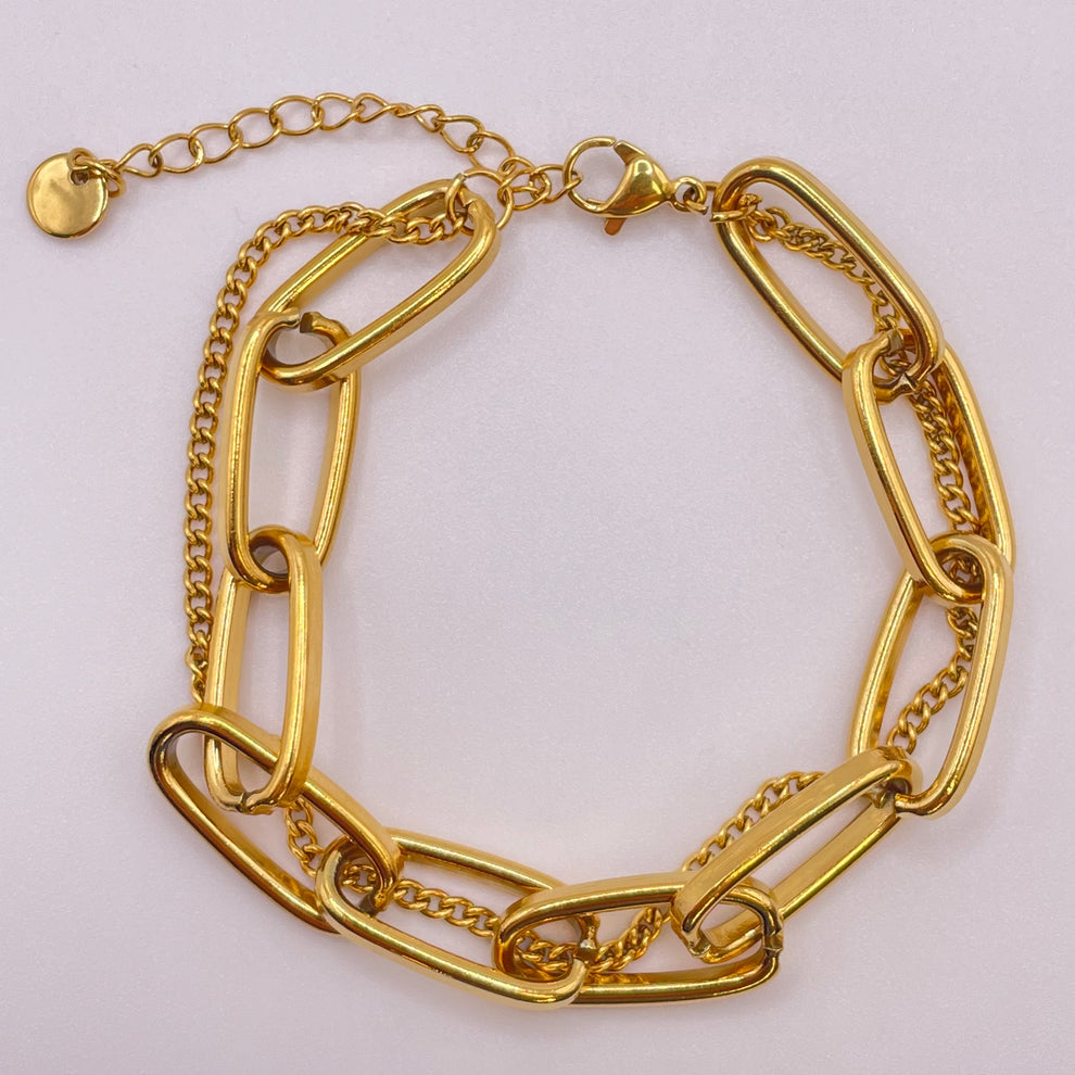 GOLD THICK LINK LAYERED BRACELET - Image 2