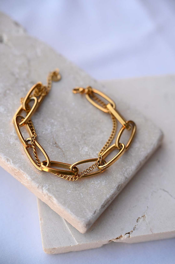 GOLD THICK LINK LAYERED BRACELET - Image 3