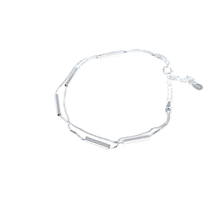 925 Silver Geometric Double Layer Charm Bracelet Women