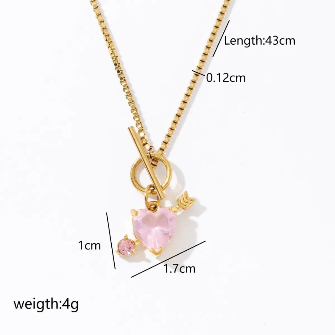 Hot Selling 18K Gold Plated Stainless Steel Pink Cupid Arrow Heart Pendant Necklace - Image 2