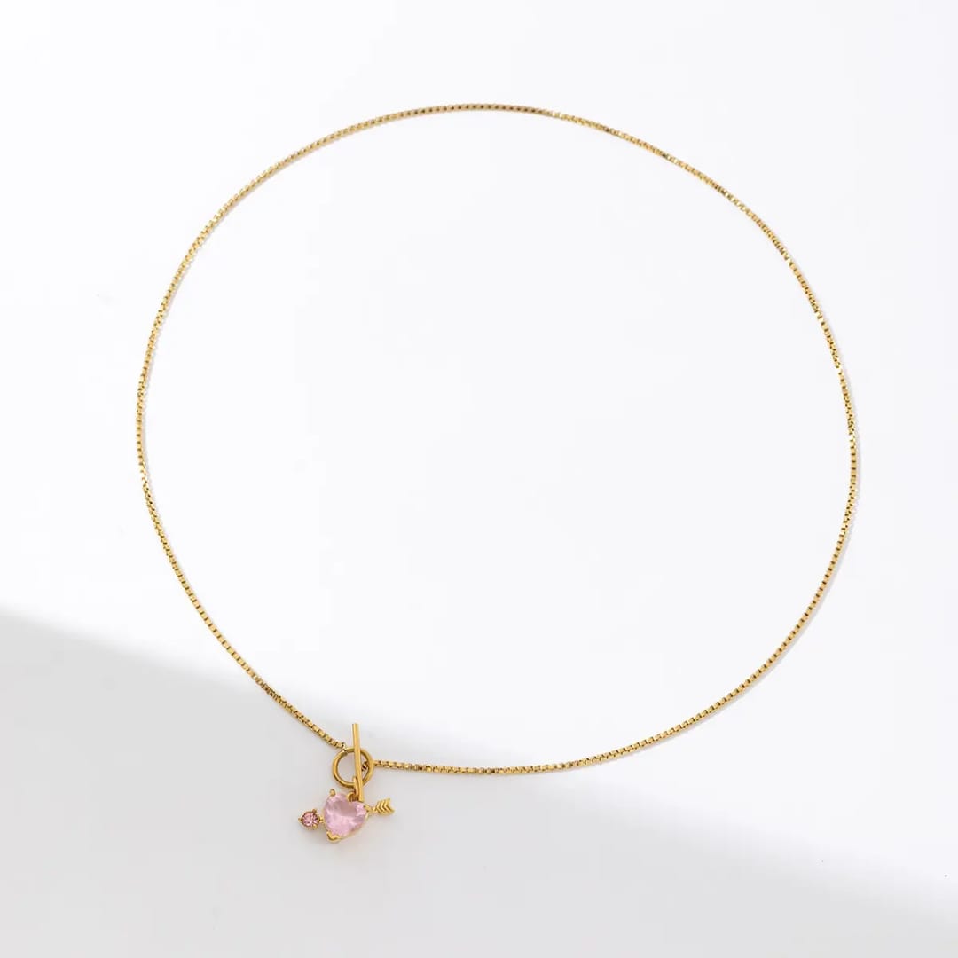 Hot Selling 18K Gold Plated Stainless Steel Pink Cupid Arrow Heart Pendant Necklace - Image 4