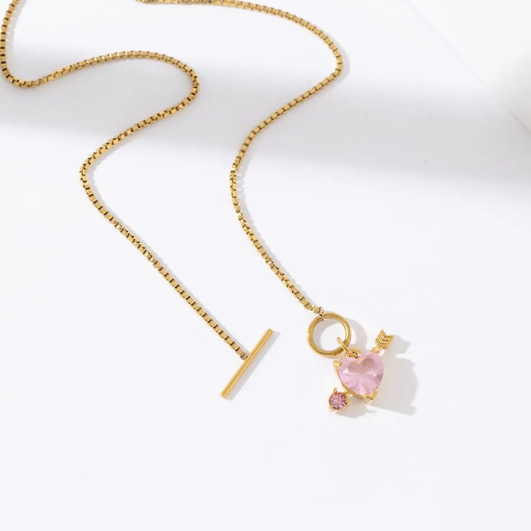 Hot Selling 18K Gold Plated Stainless Steel Pink Cupid Arrow Heart Pendant Necklace - Image 5