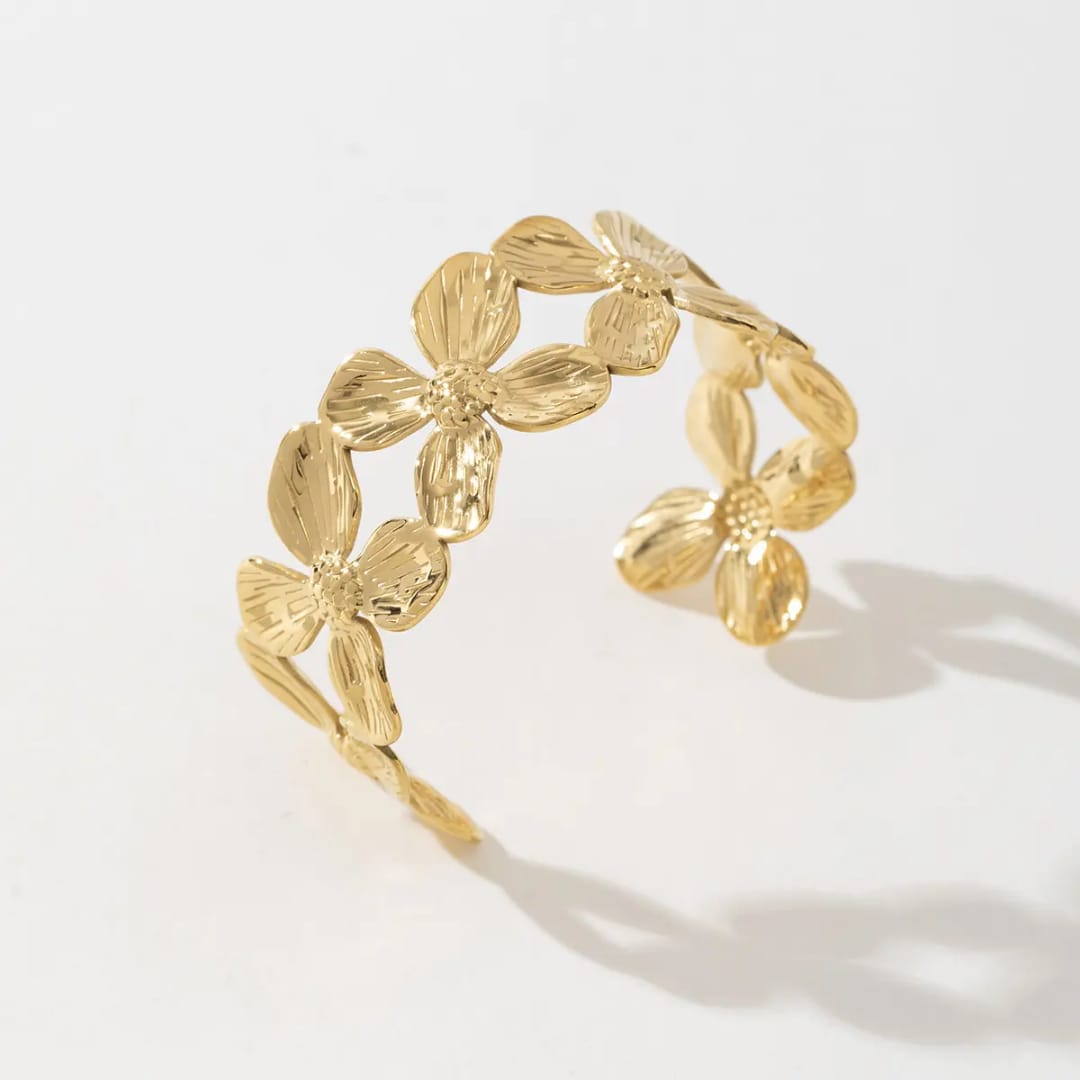 Hammer Statement Flower Cuff Fine Bracelet Bangles - Image 2