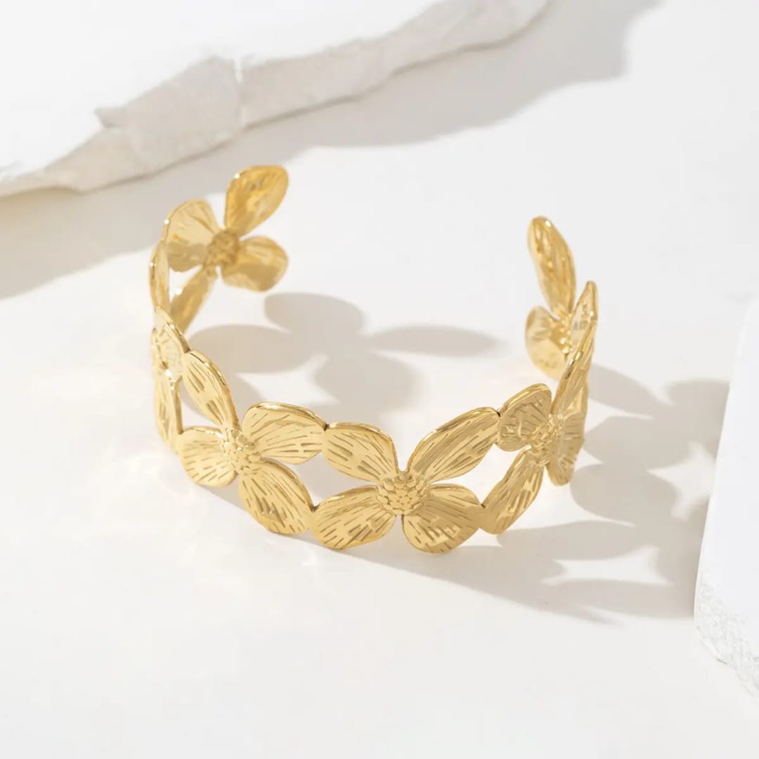 Hammer Statement Flower Cuff Fine Bracelet Bangles - Image 3