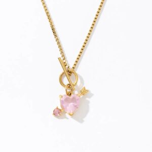 Hot Selling 18K Gold Plated Stainless Steel Pink Cupid Arrow Heart Pendant Necklace