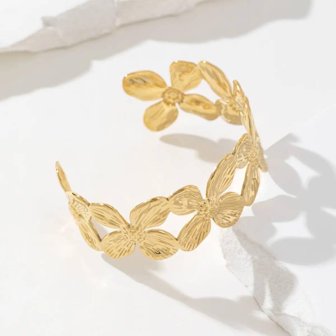Hammer Statement Flower Cuff Fine Bracelet Bangles - Image 4